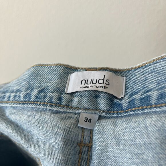 Nuuds Baggy Jeans Women's 34 Blue Denim Cotton Distressed Thrashed Frayed Hem - Picture 5 of 8